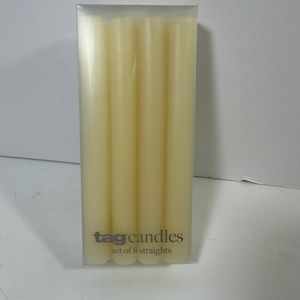 tag 8" Cream Pillar Straight Candle Unscented Drip Free Long Burning Hours 8 pk